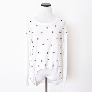 Sugarmint White Spike Studs Sweater